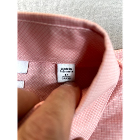 Calvin Klein Shirt Mens 17 34/35 Pink Mini Check Regular Fit Mens Large - Picture 10 of 13
